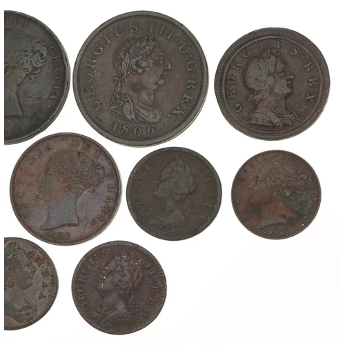 2101 - George III and later British coinage comprising two pennies dates 1806 and 1856, three half pennies ... 