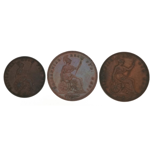 2102 - Victorian Young Head copper coinage comprising two pennies dates 1855 and 1857 and 1852 half penny