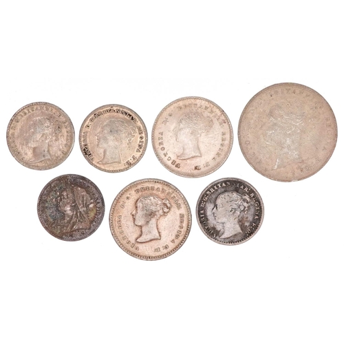 2073 - Seven Victorian silver Maundy coins comprising four pennies dates 1840, 1857, 1867 and 1898, two two... 