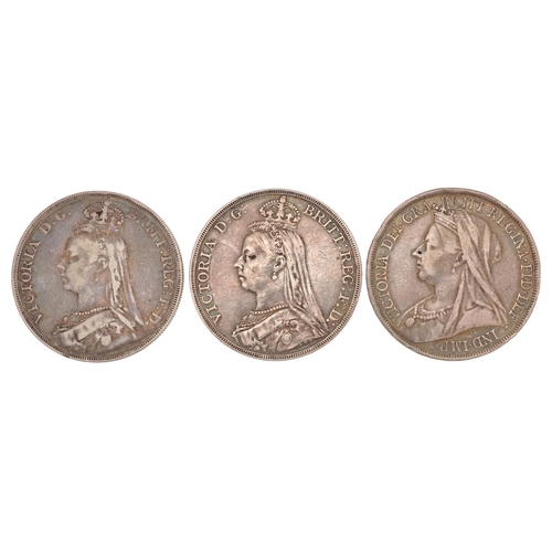 2079 - Three Victorian silver crowns comprising dates 1889, 1890 and 1893