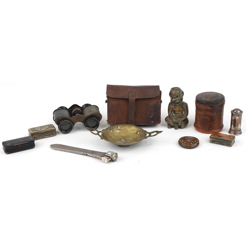 281 - 19th century and later sundry items including silver mounted cigar cutter, silver caster, three snuf... 
