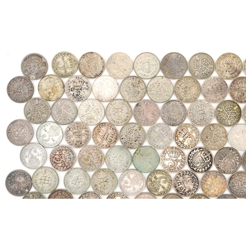 2087 - Large collection of Victorian and later threepenny bits, some silver, 260g