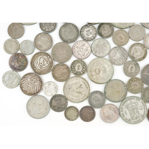 2116 - Antique and later world coinage, mostly silver, including German mark, New Zealand two and a half sh... 