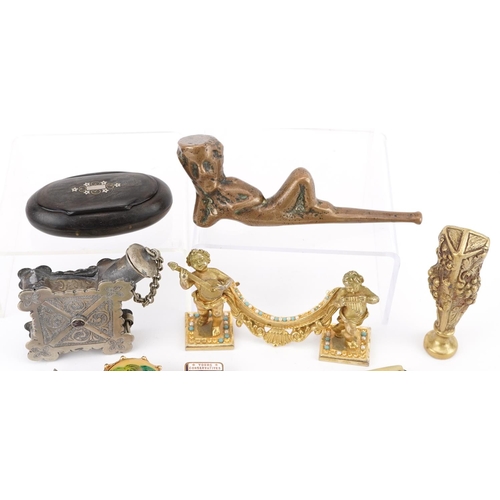 1336 - 19th century and later sundry items including a Tuareg cross scent bottle, oval horn snuff box and d... 