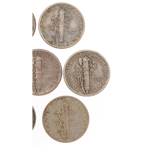 2105 - Ten early 20th century and later United States of America Mercury dimes comprising dates 1916, 1917,... 