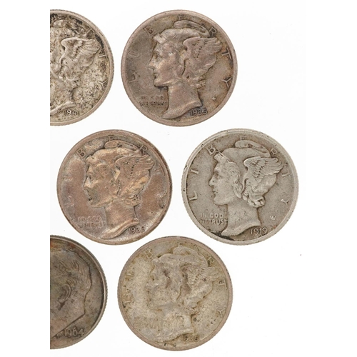 2105 - Ten early 20th century and later United States of America Mercury dimes comprising dates 1916, 1917,... 