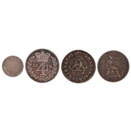 2059 - Charles II and later silver coinage comprising Charles II 1679 fourpence, Victoria Young Head 1842 M... 