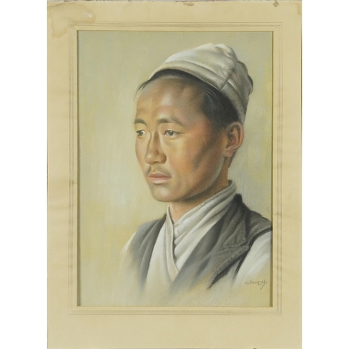 770 - G Douglas - Portrait of a Japanese man, pastel on card, mounted, unframed, 35.5cm x 25.5cm excluding... 