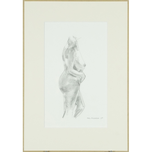 468 - Neil Wilkinson - Nude females, three mixed medias, each mounted, one framed and glazed, the largest ... 