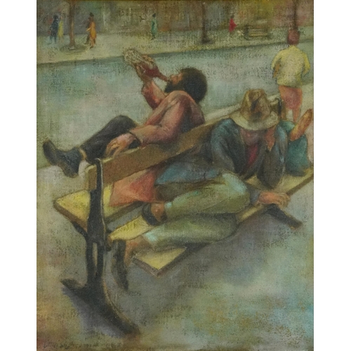 229 - Attributed to Norman Cornish - Street life, post-war British oil on canvas, inscribed verso, framed,... 