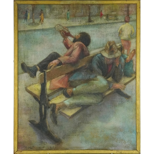 229 - Attributed to Norman Cornish - Street life, post-war British oil on canvas, inscribed verso, framed,... 