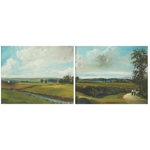 1387 - Raymond Price - Rural landscapes, pair of Victorian style oil on boards, mounted and framed, each 29... 