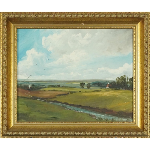 1387 - Raymond Price - Rural landscapes, pair of Victorian style oil on boards, mounted and framed, each 29... 