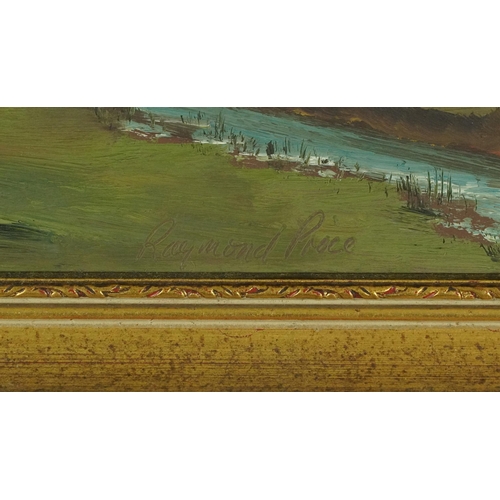 1387 - Raymond Price - Rural landscapes, pair of Victorian style oil on boards, mounted and framed, each 29... 