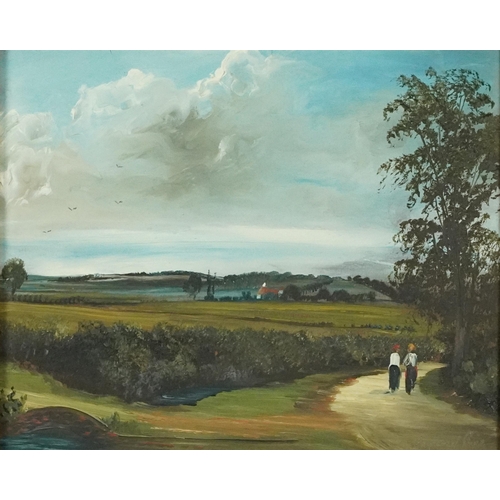 1387 - Raymond Price - Rural landscapes, pair of Victorian style oil on boards, mounted and framed, each 29... 