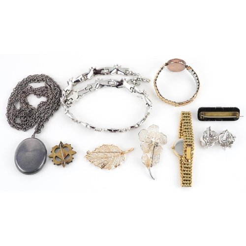 2779 - Antique and later jewellery including a Divos 9ct gold ladies wristwatch, Victorian style silver loc... 