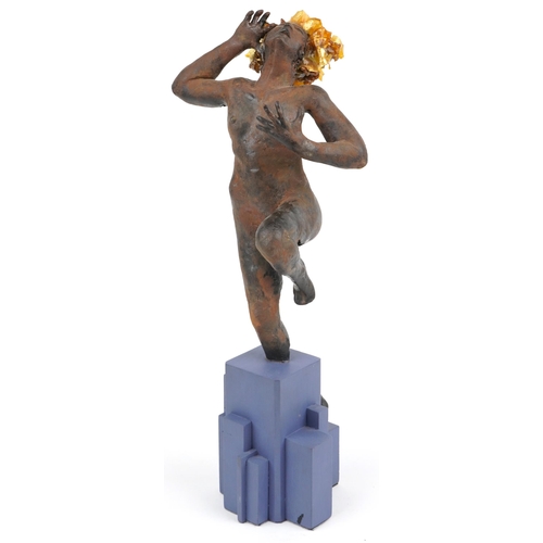 321 - Neil Wilkinson, contemporary Brutalist iron and marble resin with fibreglass sculpture of a nude fem... 