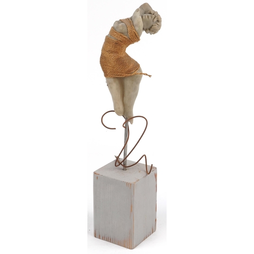 247 - Neil Wilkinson, contemporary Brutalist resin sculpture raised on rectangular wooden block base of a ... 