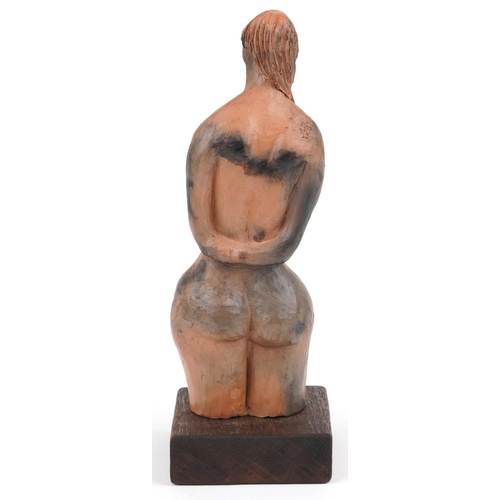 248 - Neil Wilkinson, contemporary Brutalist terracotta sculpture of a nude female raised on square hardwo... 