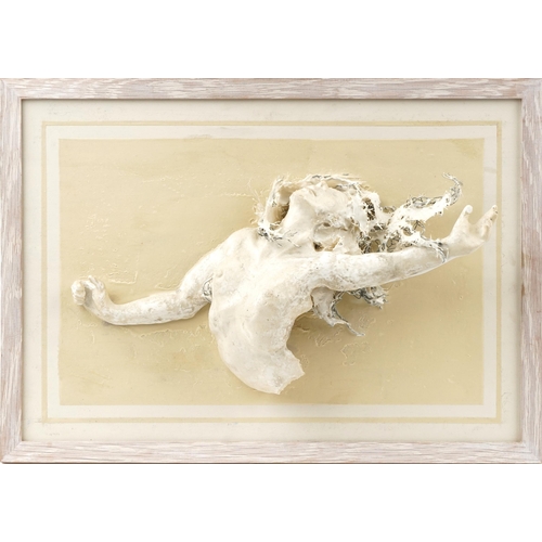 466 - Neil Wilkinson, contemporary Brutalist resin wall sculpture of a nude female, Breaking Free, overall... 