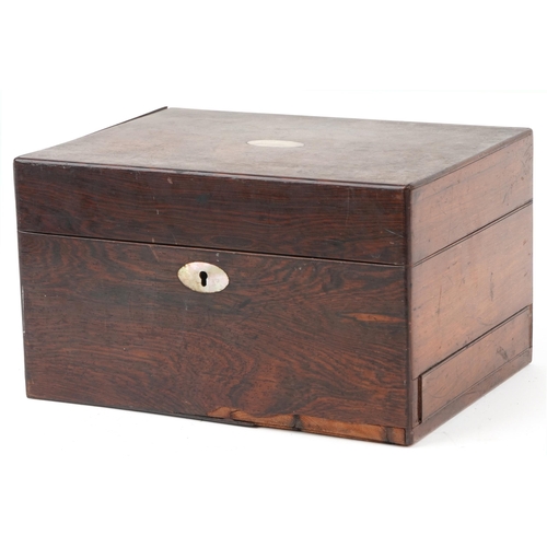 Victorian rosewood toilet box with side drawer, 18.5cm H x 31cm W x 23cm D