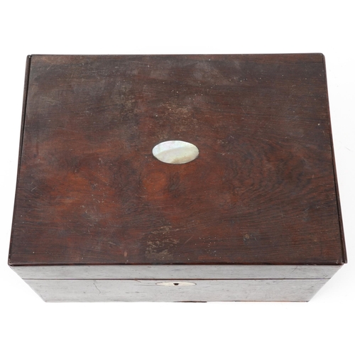 1300 - Victorian rosewood toilet box with side drawer, 18.5cm H x 31cm W x 23cm D