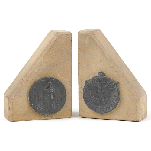 1871 - Pair of military and political interest stone bookends made from stone from The Houses of Parliament... 