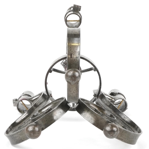 1861 - Military interest trench art four branch candelabra made from ring bayonets, 33cm high