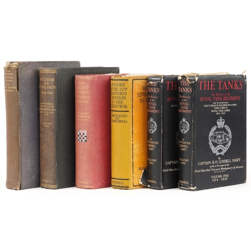 1792 - Six military interest hardback books comprising The History of The Royal Tank Regiment by Captain B ... 