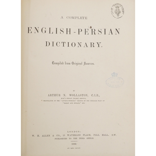 1788 - English-Persian Dictionary, 19th century hardback book by Arthur N Woolaston, published London W H A... 