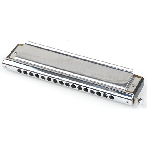 1688 - M Suzuki Professional model chromatic harmonica with fitted box, model SC-64, 21cm in length