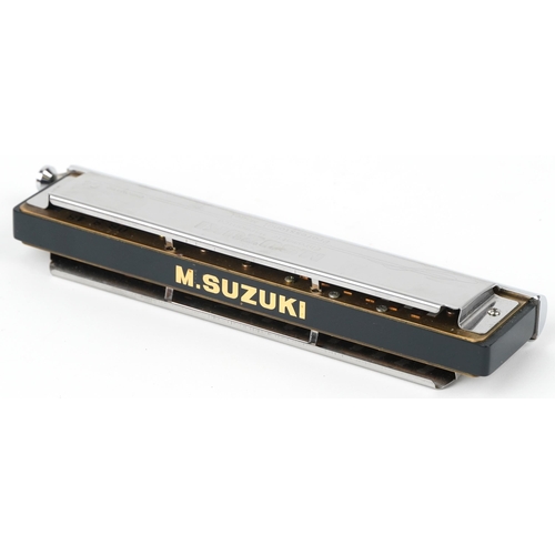 1688 - M Suzuki Professional model chromatic harmonica with fitted box, model SC-64, 21cm in length