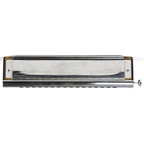 1688 - M Suzuki Professional model chromatic harmonica with fitted box, model SC-64, 21cm in length