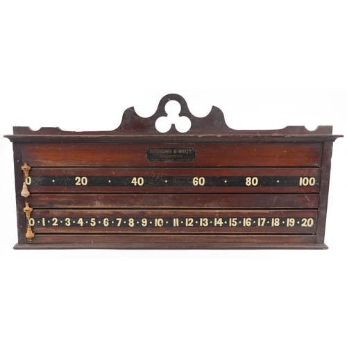 1636 - Early 20th century Burroughes & Watts mahogany snooker scoreboard, 101cm x 49cm