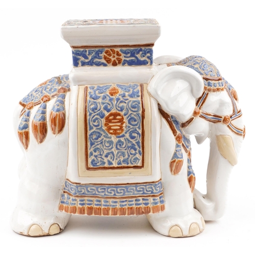 1298 - Chinese porcelain garden seat in the form of an elephant, 46cm in length