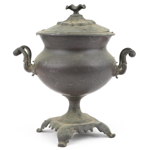 203 - 19th century copper samovar with ebonised handles, 40cm high