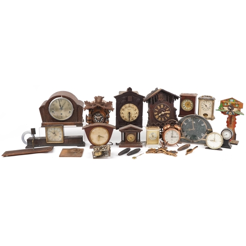 1378 - Early 20th century and later clocks including cuckoo, oak cased Westminster chiming and Smiths Sectr... 