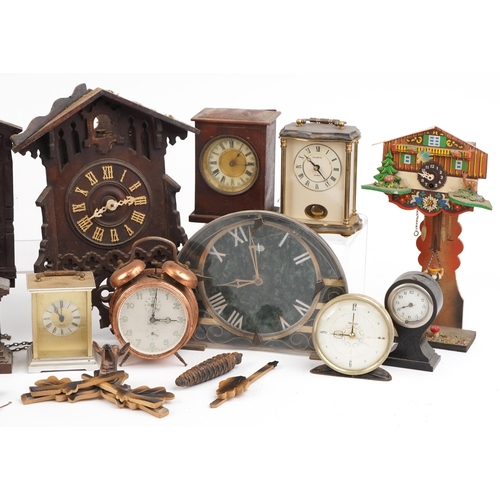 1378 - Early 20th century and later clocks including cuckoo, oak cased Westminster chiming and Smiths Sectr... 