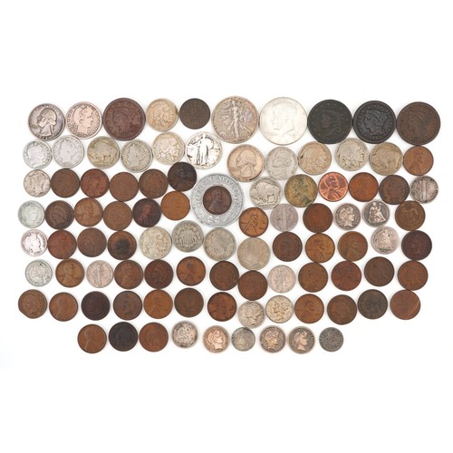 2106 - 19th century and later United States of America coinage, some silver, including half dollars, cents ... 