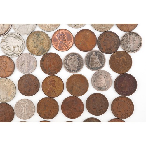 2106 - 19th century and later United States of America coinage, some silver, including half dollars, cents ... 