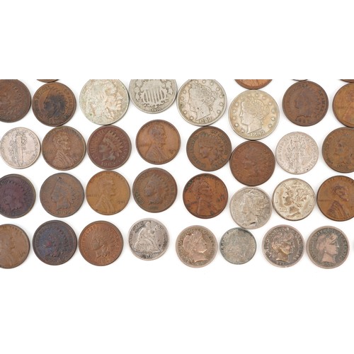 2106 - 19th century and later United States of America coinage, some silver, including half dollars, cents ... 