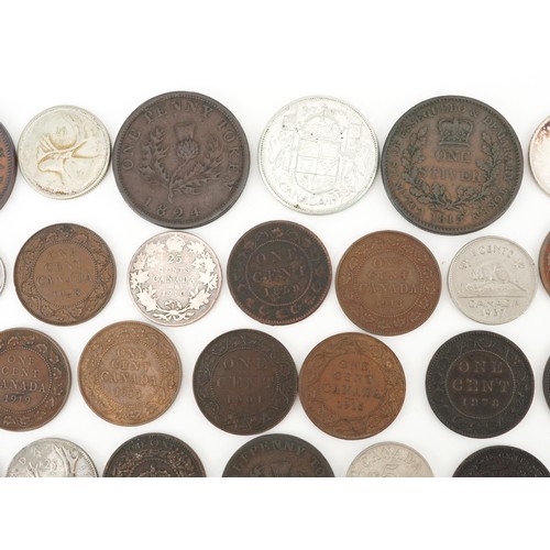 2108 - Early 19th century and later Canadian coinage and tokens including Nova Scotia one penny tokens, Ban... 