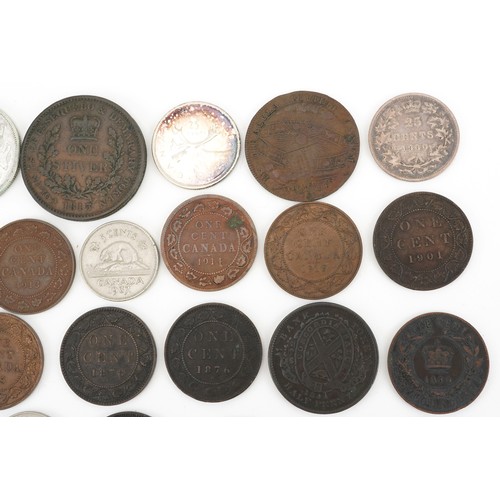 2108 - Early 19th century and later Canadian coinage and tokens including Nova Scotia one penny tokens, Ban... 