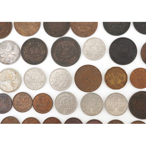 2108 - Early 19th century and later Canadian coinage and tokens including Nova Scotia one penny tokens, Ban... 