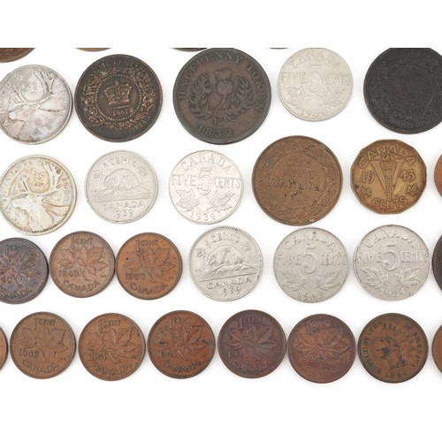 2108 - Early 19th century and later Canadian coinage and tokens including Nova Scotia one penny tokens, Ban... 