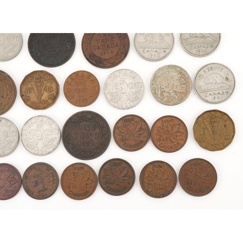 2108 - Early 19th century and later Canadian coinage and tokens including Nova Scotia one penny tokens, Ban... 