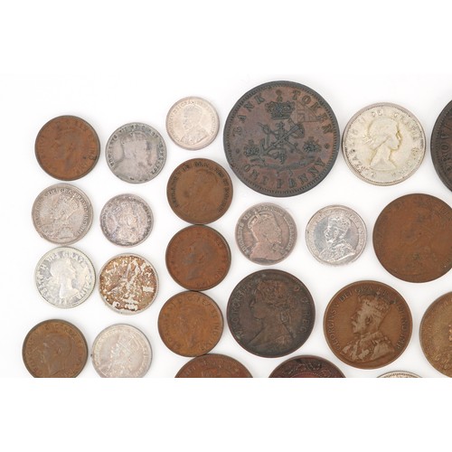 2108 - Early 19th century and later Canadian coinage and tokens including Nova Scotia one penny tokens, Ban... 