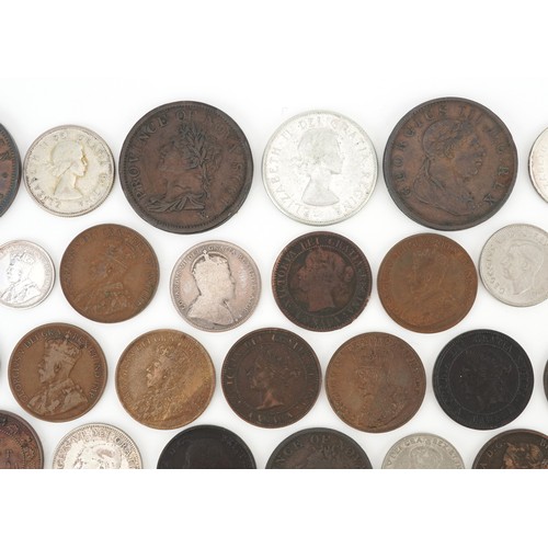 2108 - Early 19th century and later Canadian coinage and tokens including Nova Scotia one penny tokens, Ban... 