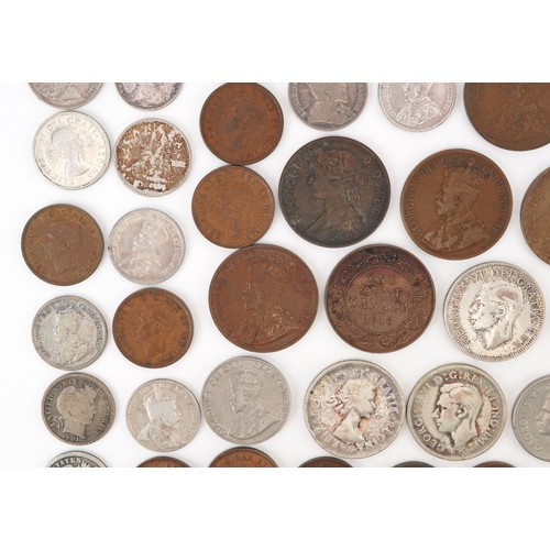 2108 - Early 19th century and later Canadian coinage and tokens including Nova Scotia one penny tokens, Ban... 