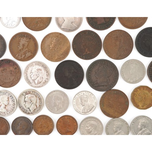 2108 - Early 19th century and later Canadian coinage and tokens including Nova Scotia one penny tokens, Ban... 